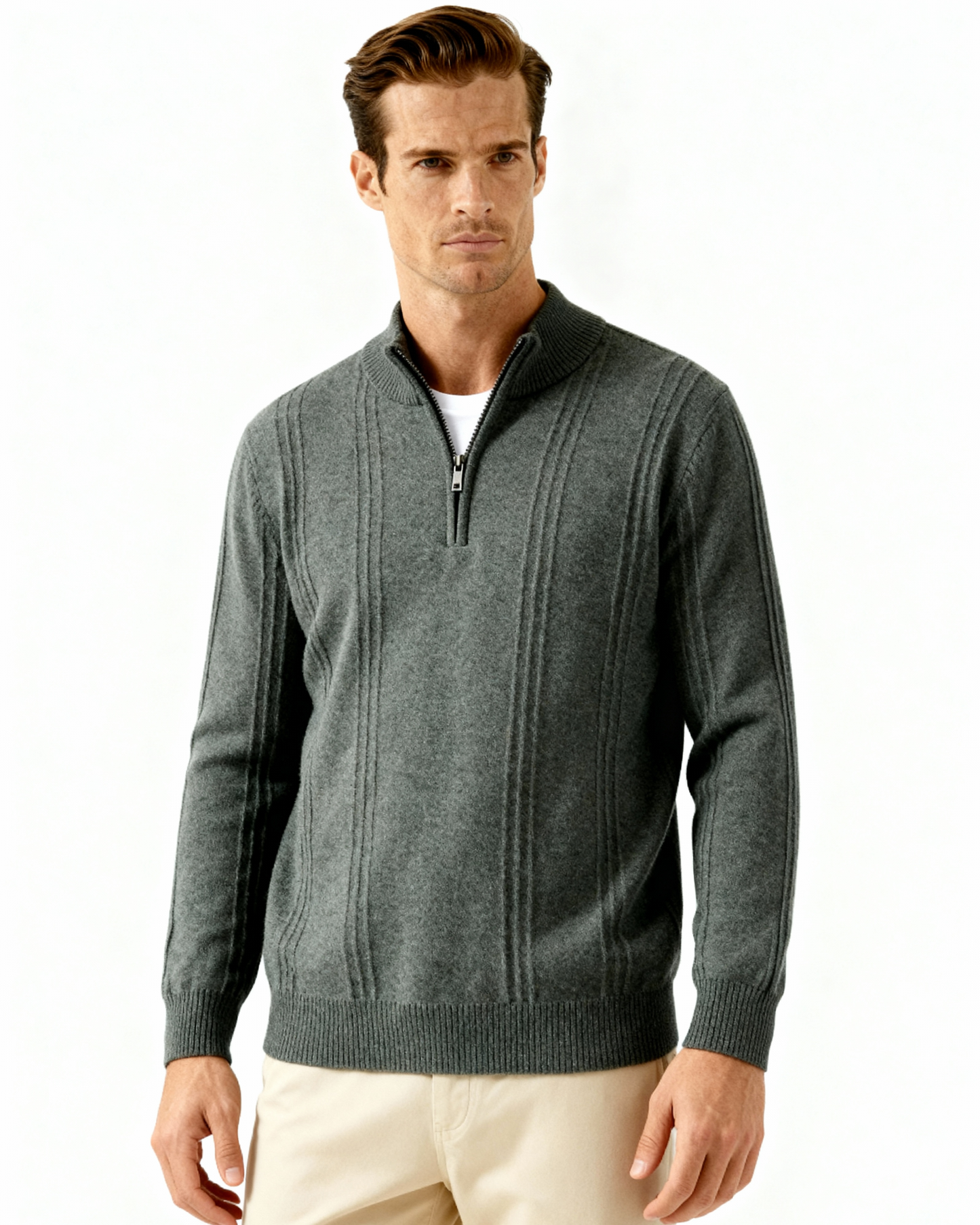 100% Cashmere Ribbed Half Zip - Dalm Fashion
