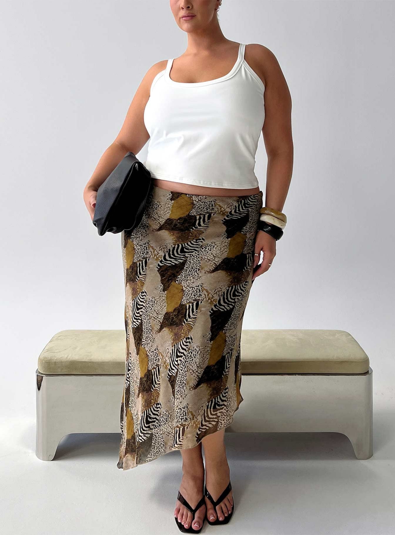 Suella Asymmetrical Midi Skirt Animal Multi Curve