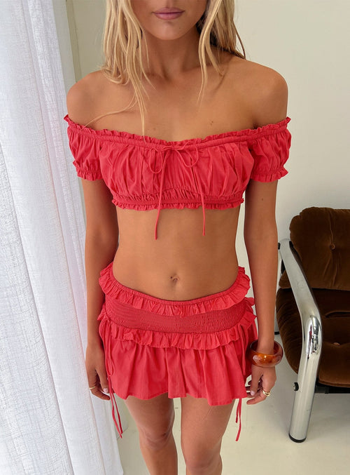 Corabel Off Shoulder Micro Crop Top Red