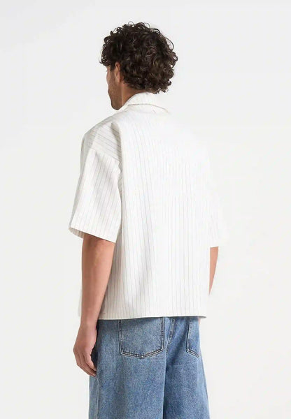 Boxy-twill-double-breasted-shirt-cream - Dalm Fashion