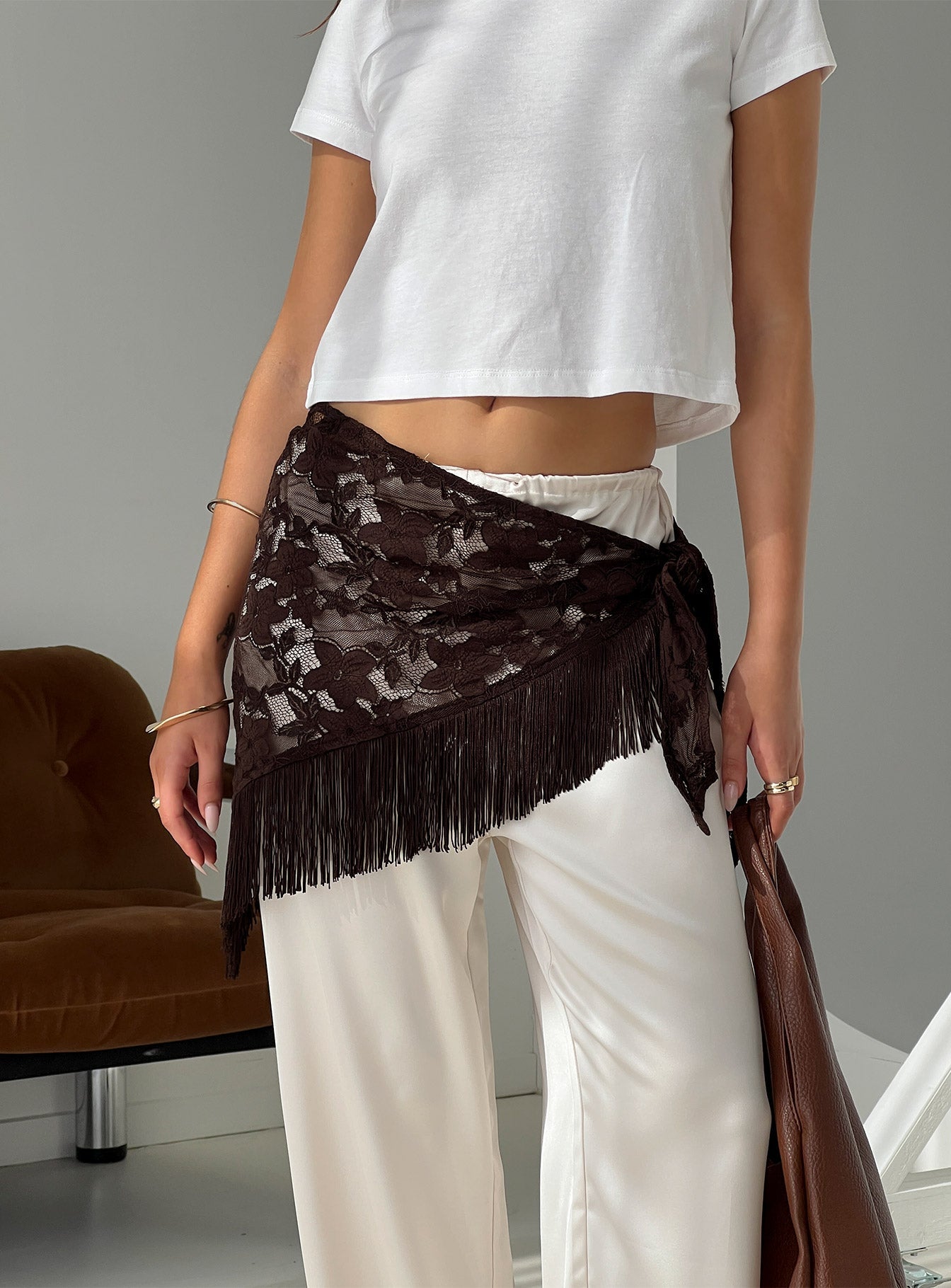 Elizebeth Tie Waist Tassel Belt Chocolate