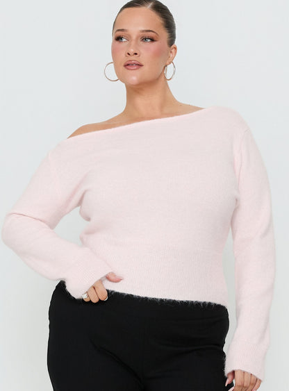 Selbey Fluffy Cinched Waist Off Shoulder Top Pink  Curve