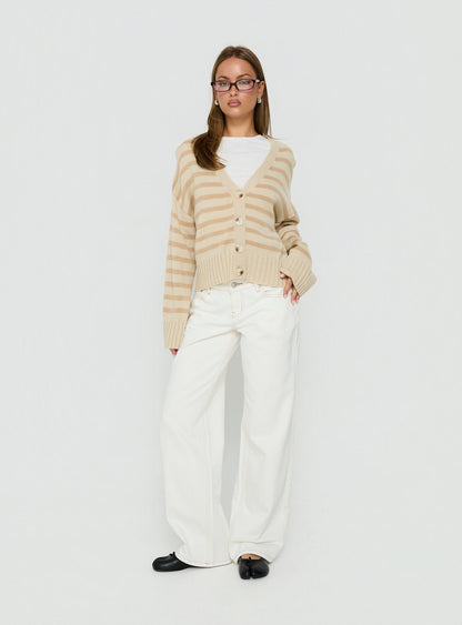 Karlson Striped Cardigan Beige Stripe