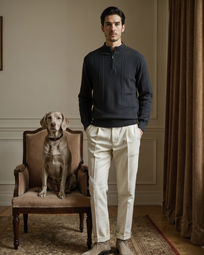 100% Cashmere Ribbed Half Zip - Dalm Fashion