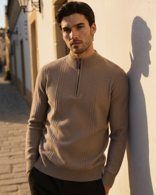 100% Cashmere Ribbed Half Zip - Dalm Fashion