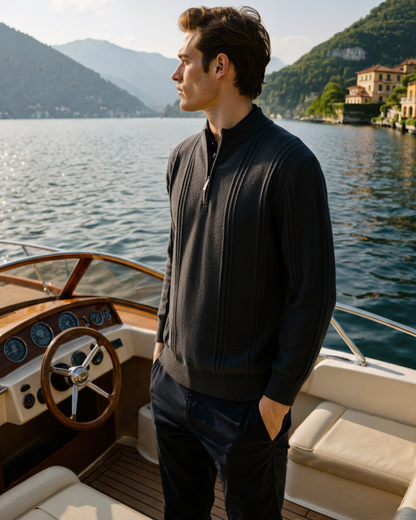 100% Cashmere Ribbed Half Zip - Dalm Fashion