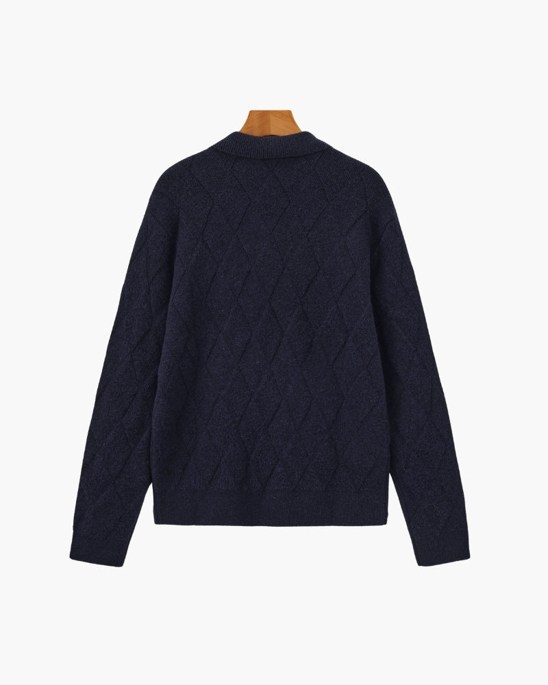 Heritage Diamond Knit Zip Cardigan - Dalm Fashion