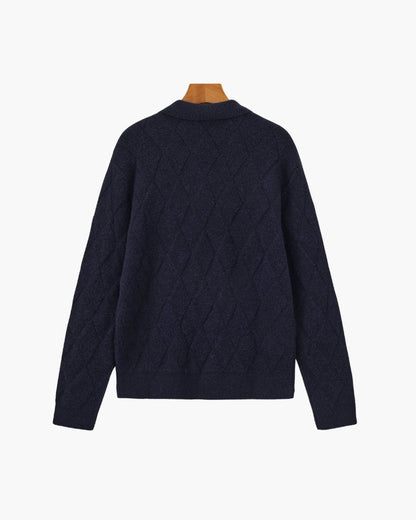 Heritage Diamond Knit Zip Cardigan - Dalm Fashion