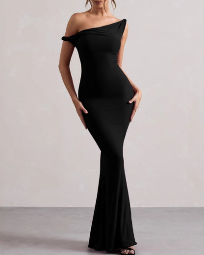 One-Shoulder Bodycon Long Dress - Dalm Fashion