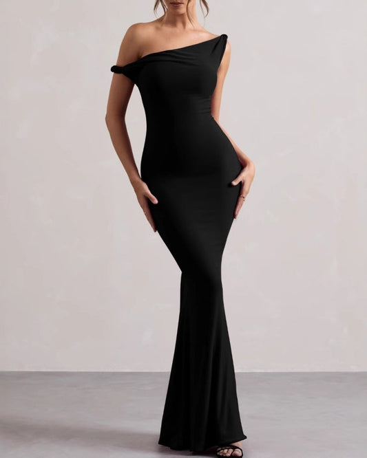 One-Shoulder Bodycon Long Dress - Dalm Fashion