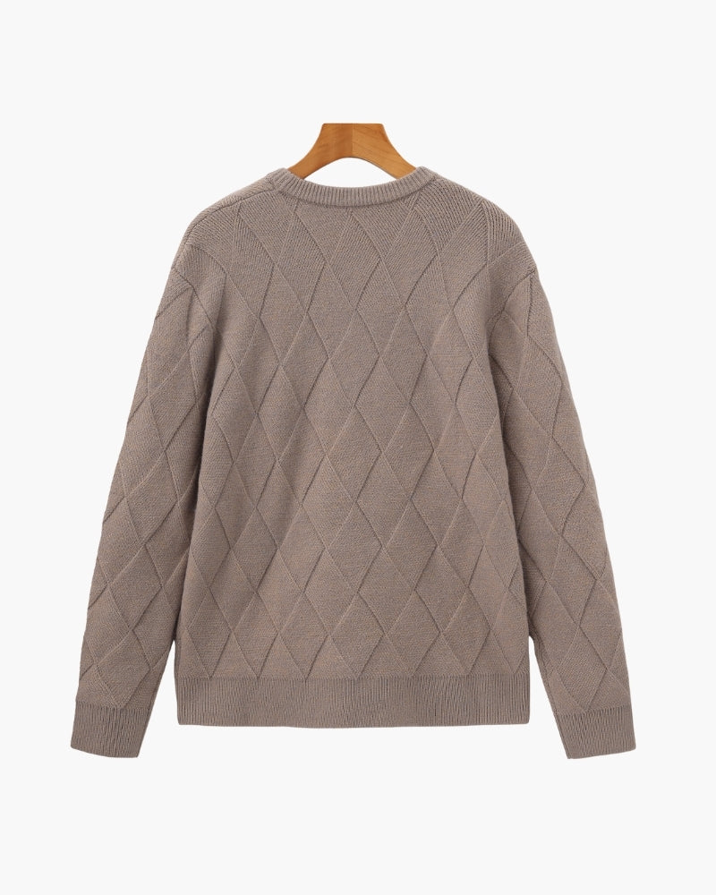 Diamond Knit Crewneck Sweater - Dalm Fashion
