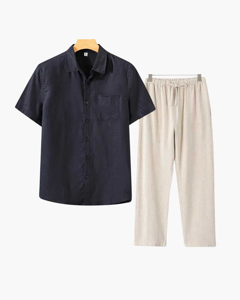 Linen Combo Set (Short Sleeve) - Dalm Fashion