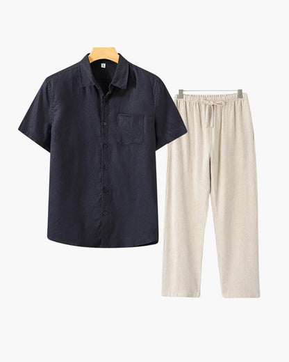 Linen Combo Set (Short Sleeve) - Dalm Fashion
