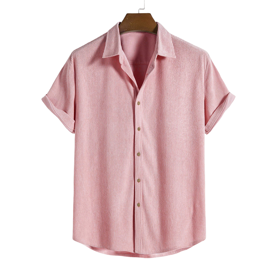 Short-Sleeved Corduroy Button Up Shirt & Shorts - Dalm Fashion