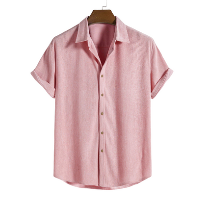 Short-Sleeved Corduroy Button Up Shirt & Shorts - Dalm Fashion