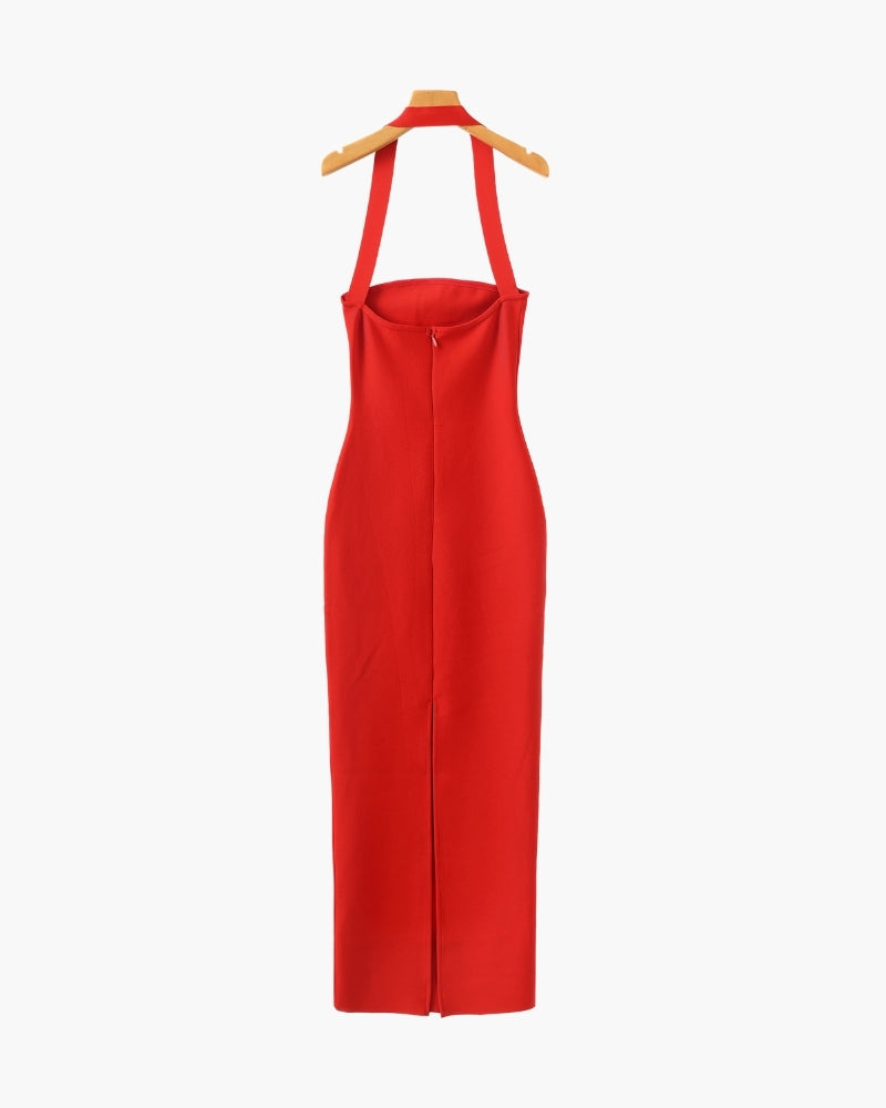 Women's Halter Neck Slim-Fit Maxi Dress - Dalm Fashion