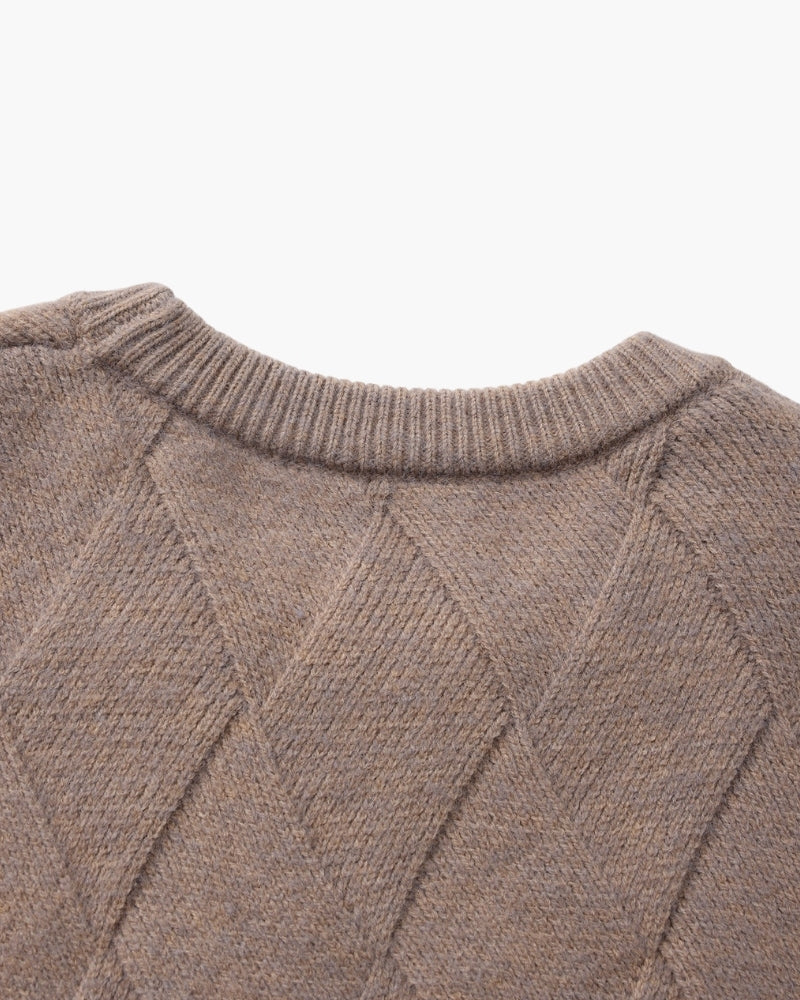 Diamond Knit Crewneck Sweater - Dalm Fashion