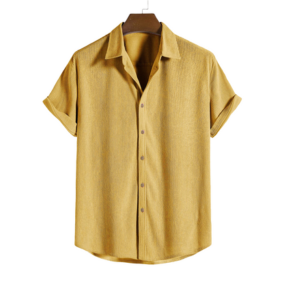 Short-Sleeved Corduroy Button Up Shirt & Shorts - Dalm Fashion