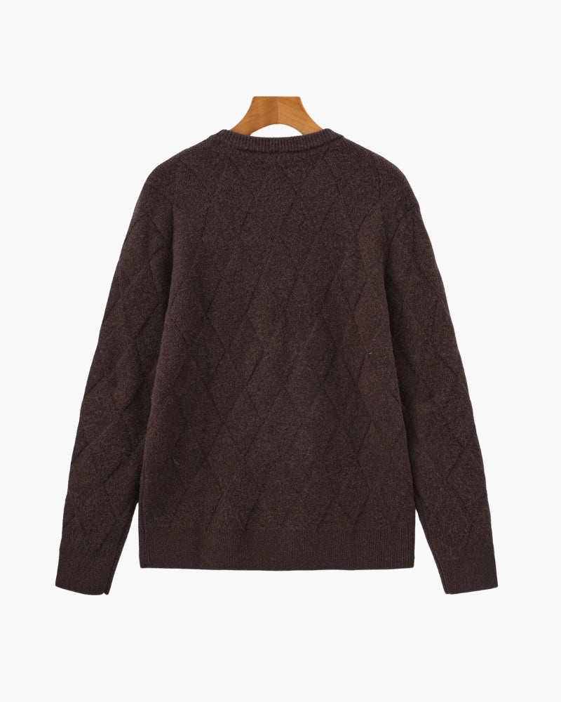 Diamond Knit Crewneck Sweater - Dalm Fashion