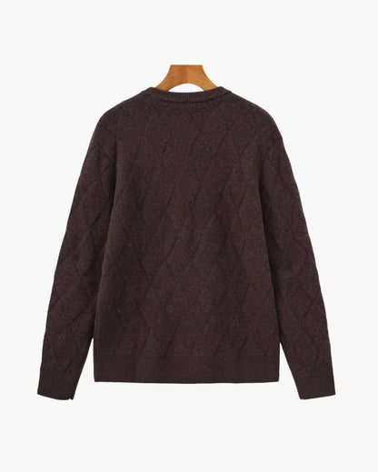 Diamond Knit Crewneck Sweater - Dalm Fashion