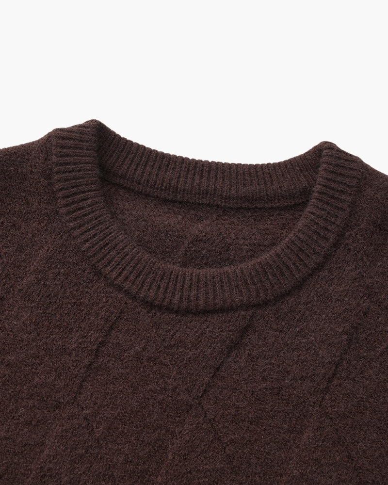 Diamond Knit Crewneck Sweater - Dalm Fashion
