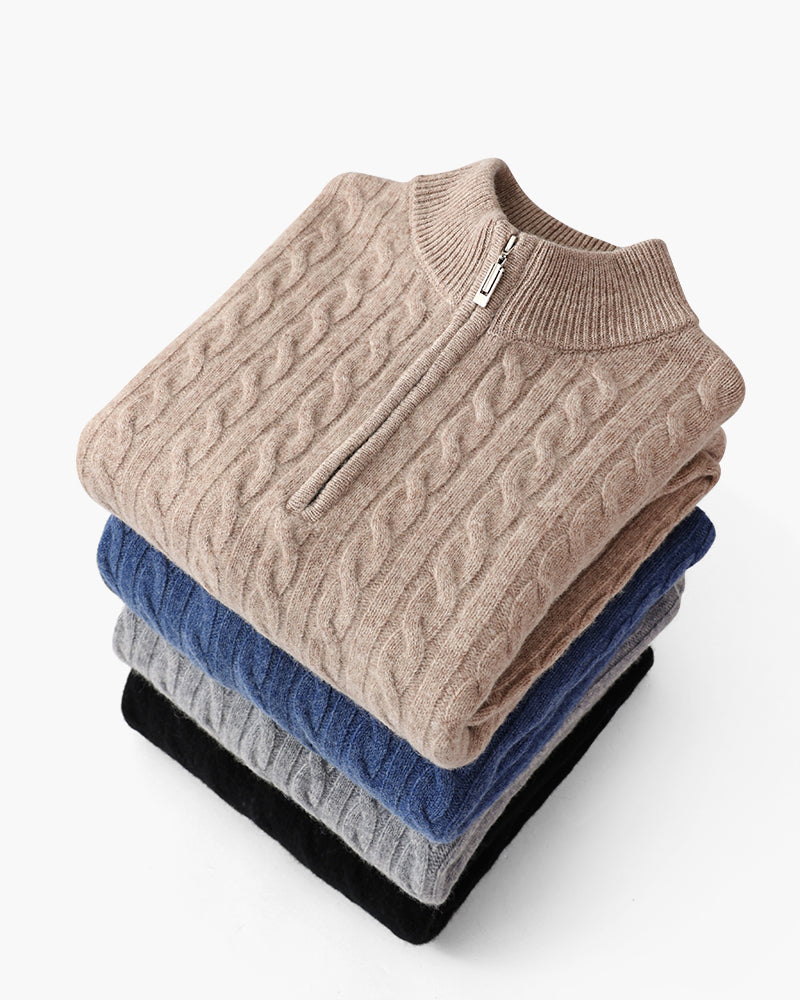 100% Cashmere Woven Half Zip - Dalm Fashion