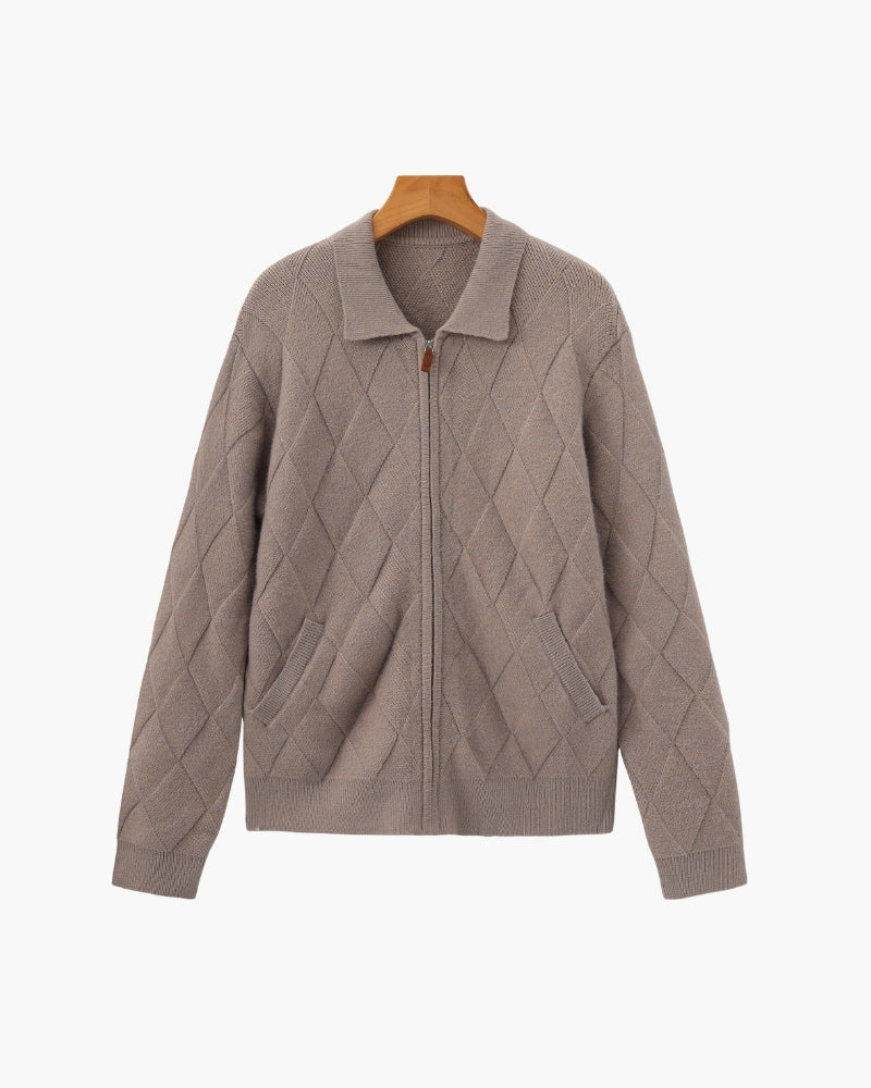 Heritage Diamond Knit Zip Cardigan - Dalm Fashion