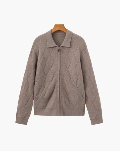 Heritage Diamond Knit Zip Cardigan - Dalm Fashion