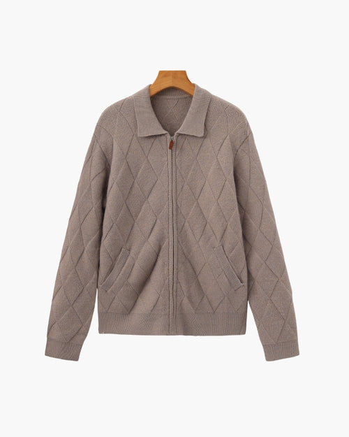 Heritage Diamond Knit Zip Cardigan - Dalm Fashion