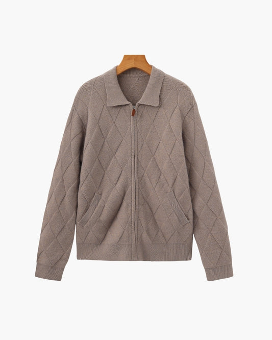Heritage Diamond Knit Zip Cardigan - Dalm Fashion