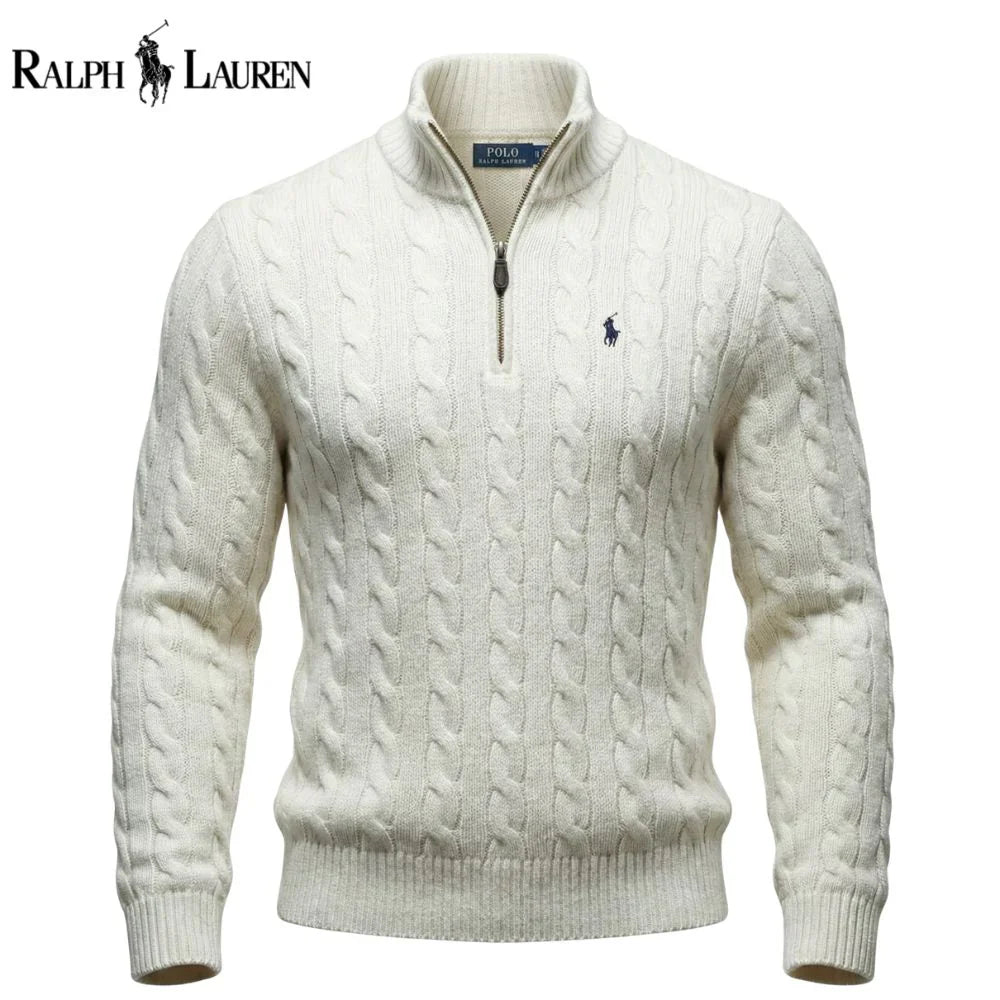 RL Chunky Cable-Knit Cotton Quarter-Zip Sweater - Dalm Fashion