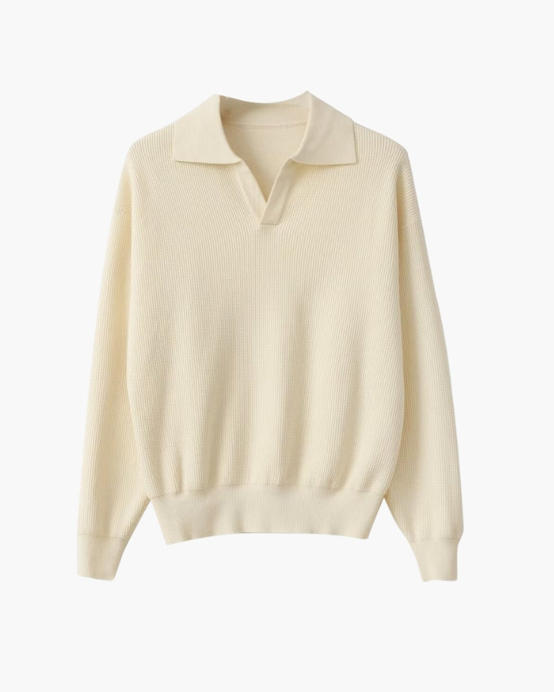 Textured Knit Polo Sweater - Dalm Fashion