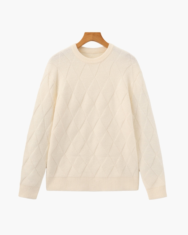 Diamond Knit Crewneck Sweater - Dalm Fashion