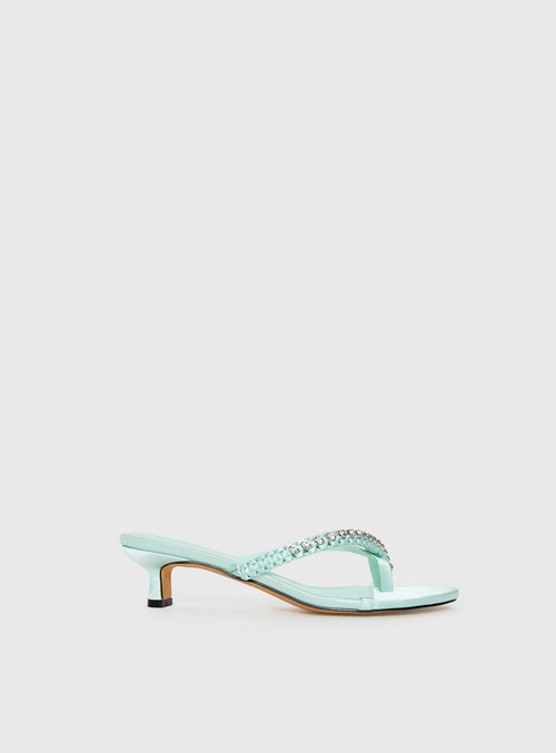 Little Italy Diamante Detail Thong Heels Aqua