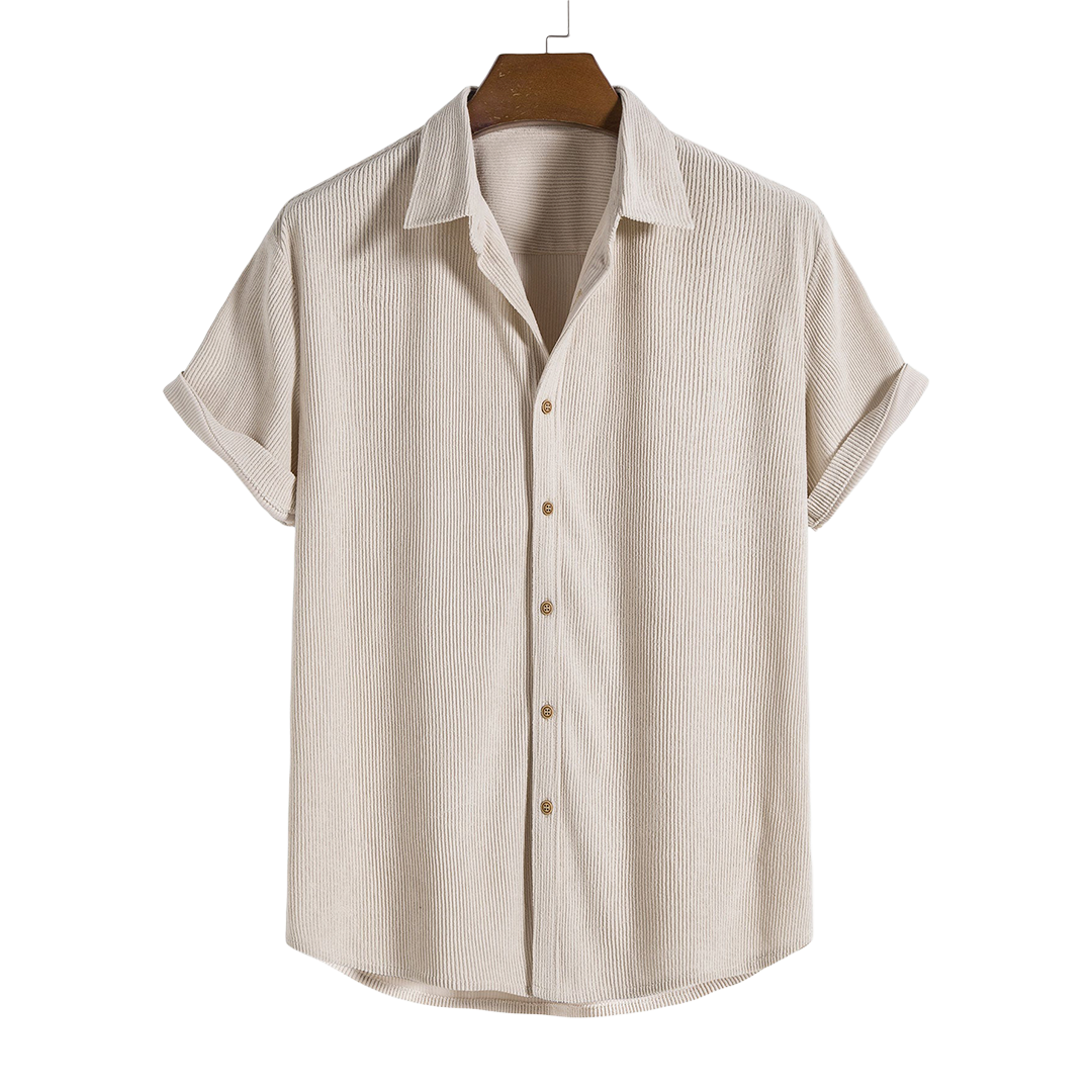 Short-Sleeved Corduroy Button Up Shirt & Shorts - Dalm Fashion