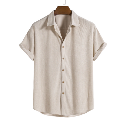 Short-Sleeved Corduroy Button Up Shirt & Shorts - Dalm Fashion