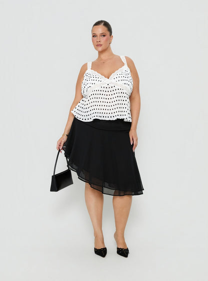 Raydon Lace Trim Cami Top White / Black Polka Curve