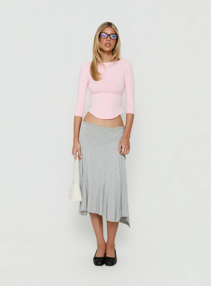Myaah 3/4 Sleeve Curved Hem Top Pink