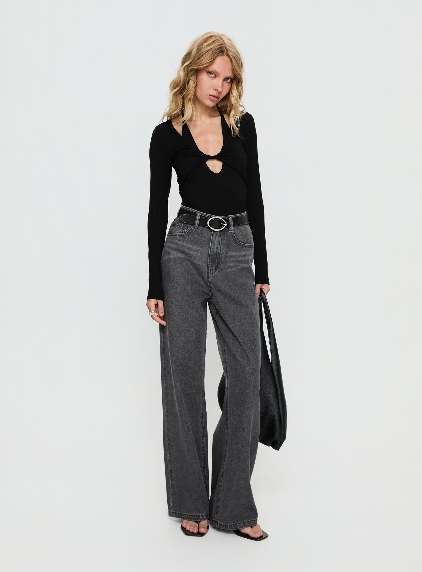 Tulia Long Sleeve Layered Bodysuit Black