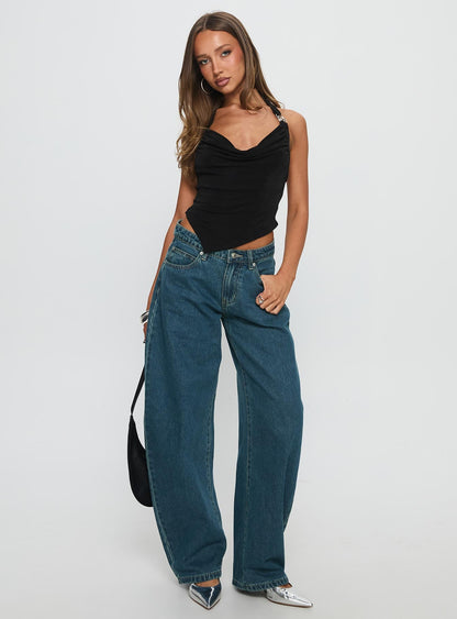 Juda Mid Rise Barrel Leg Jeans Mid Blue Wash