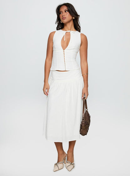 Heart Of Gold Linen Blend Midi Skirt White