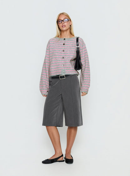 Raynna Button Up Cardigan Pink / Grey Stripe