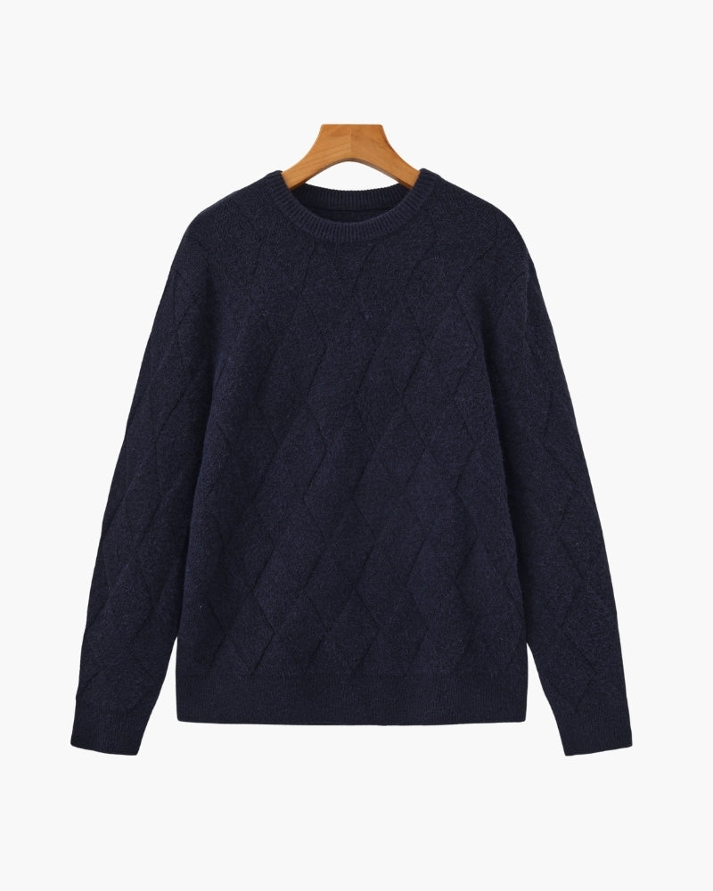Diamond Knit Crewneck Sweater - Dalm Fashion