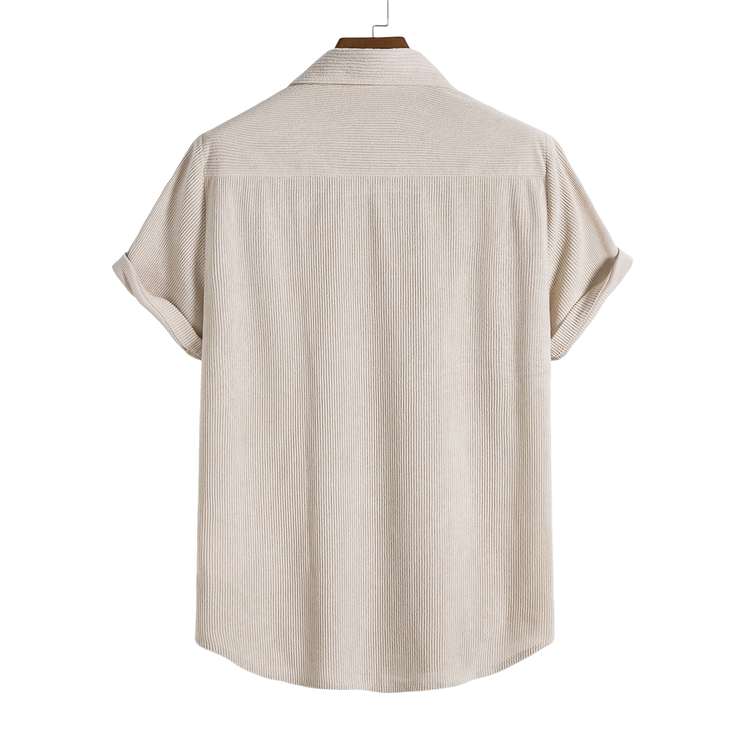 Short-Sleeved Corduroy Button Up Shirt & Shorts - Dalm Fashion
