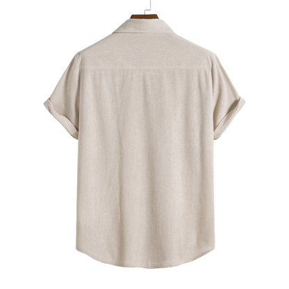 Short-Sleeved Corduroy Button Up Shirt & Shorts - Dalm Fashion