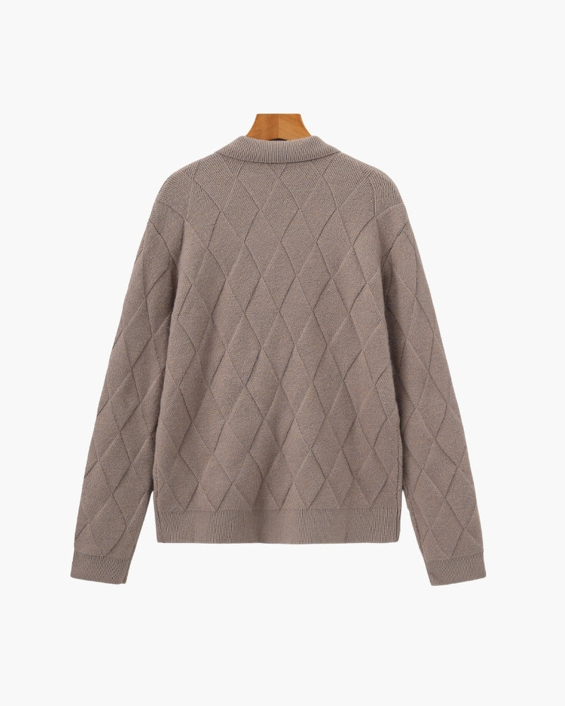 Heritage Diamond Knit Zip Cardigan - Dalm Fashion