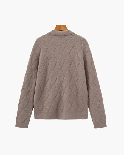 Heritage Diamond Knit Zip Cardigan - Dalm Fashion