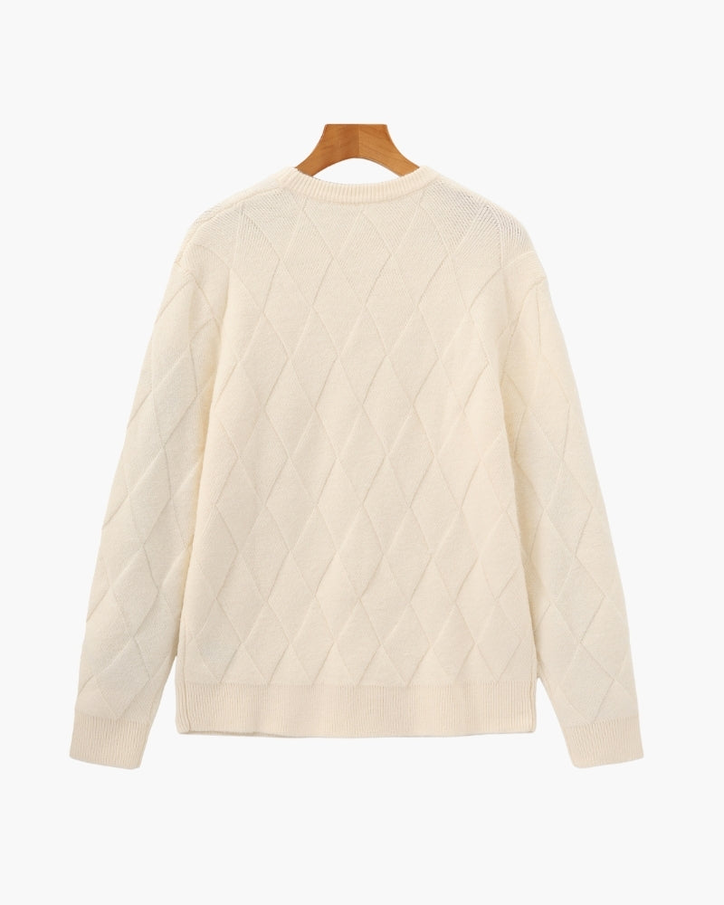 Diamond Knit Crewneck Sweater - Dalm Fashion