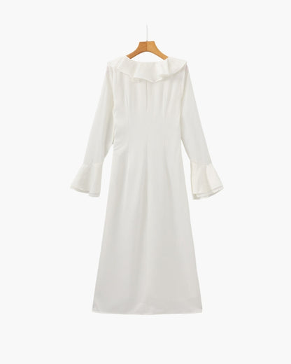 Pearl Button Ruffle Midi Dress - Dalm Fashion