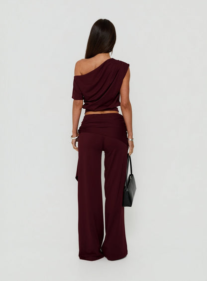 Hadlia Tie Waist Pants Burgundy